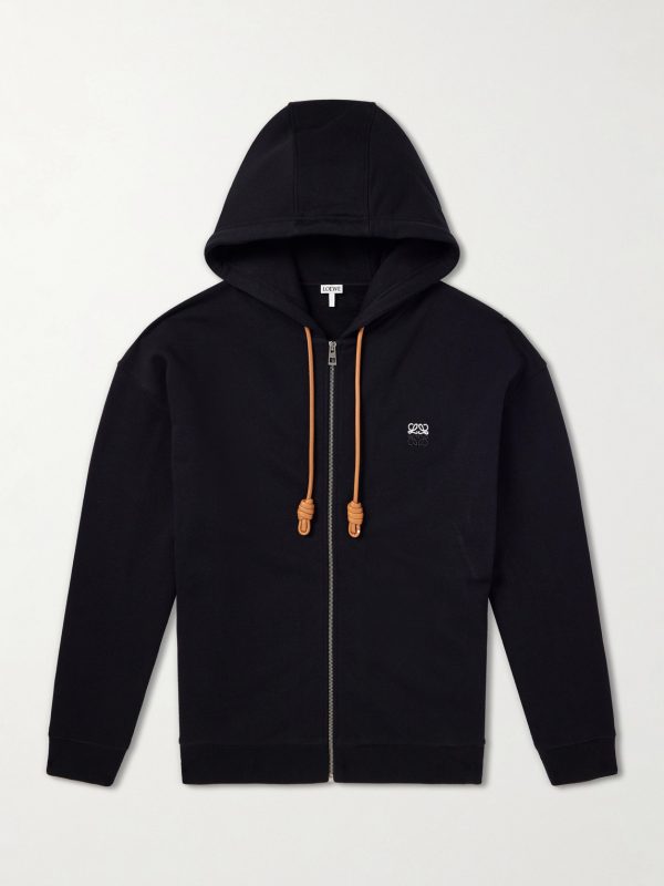 Anagram-Embroidered Cotton-Jersey Zip-Up Hoodie Anagram-Embroidered Cotton-Jersey Zip-Up Hoodie