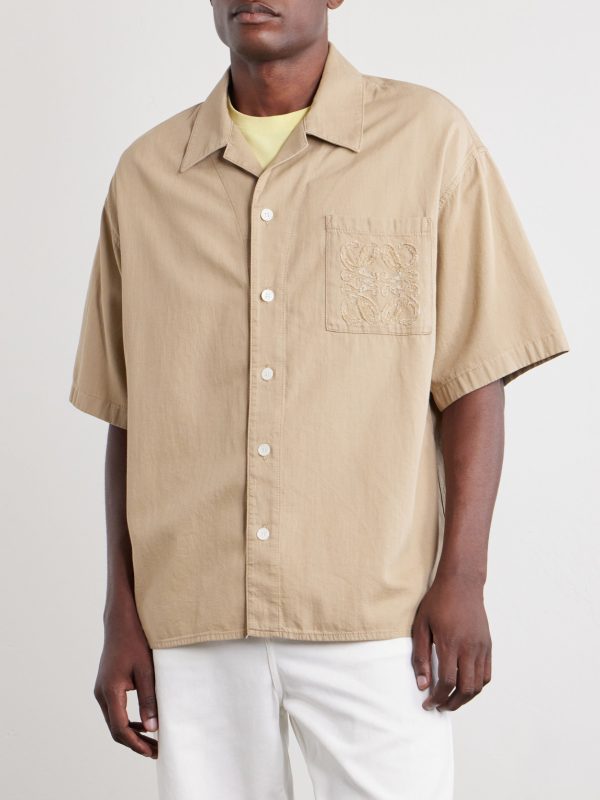 Camp-Collar Anagram-Detailed Cotton-Twill Shirt - FR