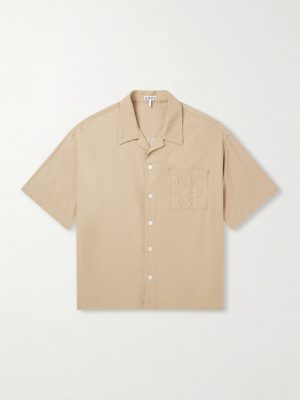 Camp-Collar Anagram-Detailed Cotton-Twill Shirt Camp-Collar Anagram-Detailed Cotton-Twill Shirt
