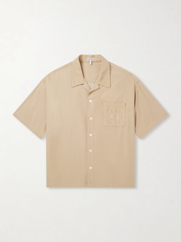 Camp-Collar Anagram-Detailed Cotton-Twill Shirt