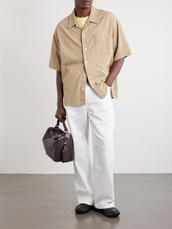 Camp-Collar Anagram-Detailed Cotton-Twill Shirt - OU