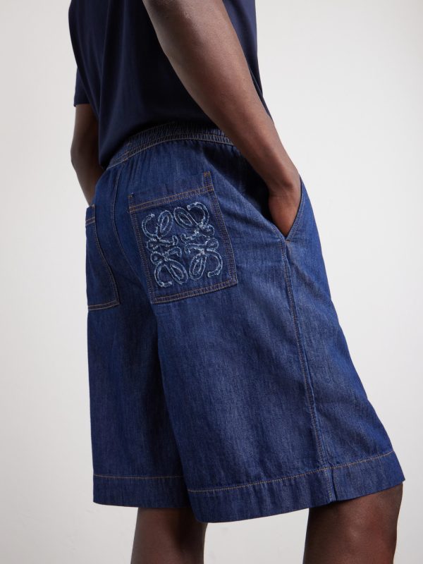 Wide-Leg Anagram-Detailed Cotton-Chambray Drawstring Shorts - CU Wide-Leg Anagram-Detailed Cotton-Chambray Drawstring Shorts - CU