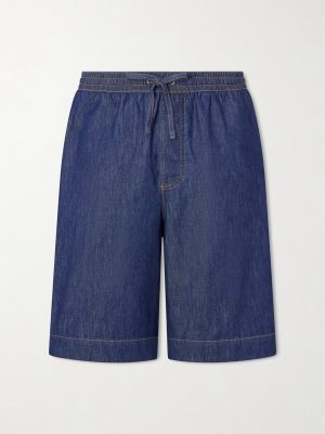 Wide-Leg Anagram-Detailed Cotton-Chambray Drawstring Shorts Wide-Leg Anagram-Detailed Cotton-Chambray Drawstring Shorts