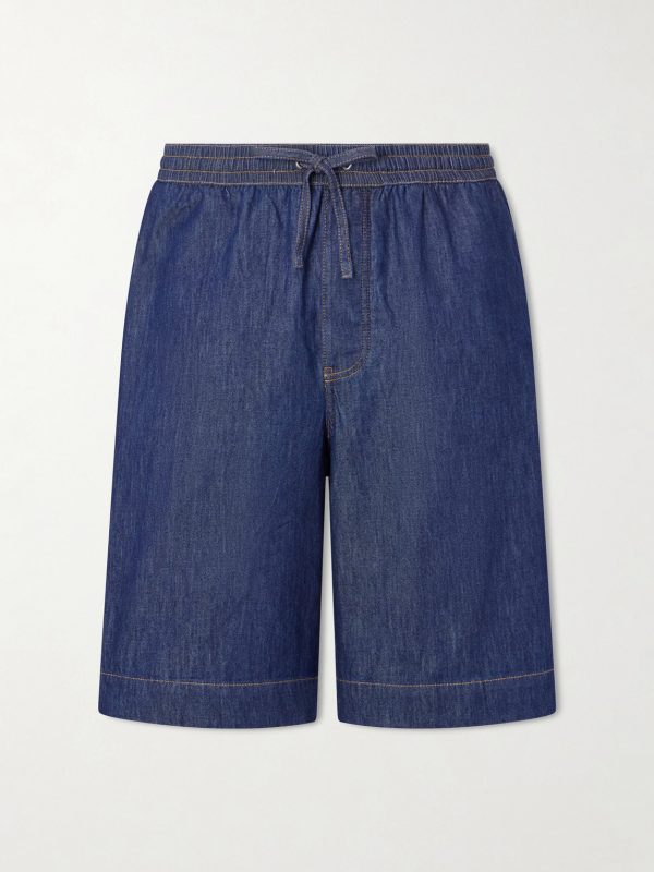 Wide-Leg Anagram-Detailed Cotton-Chambray Drawstring Shorts Wide-Leg Anagram-Detailed Cotton-Chambray Drawstring Shorts