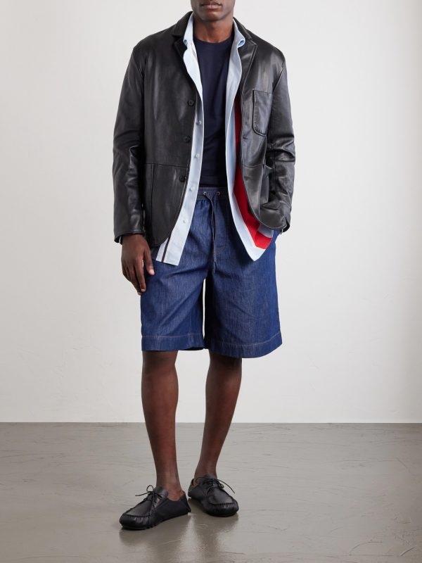 Wide-Leg Anagram-Detailed Cotton-Chambray Drawstring Shorts - OU Wide-Leg Anagram-Detailed Cotton-Chambray Drawstring Shorts - OU