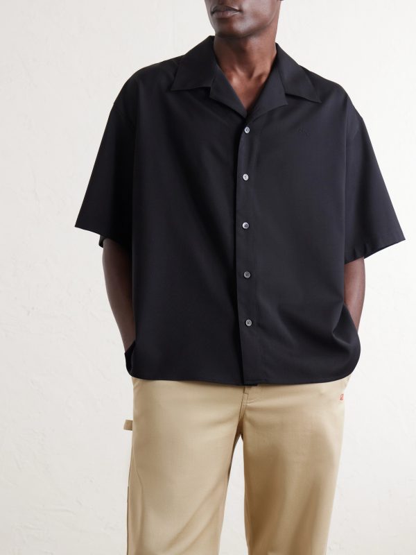 Logo-Embroidered Short-Sleeve Wool-Blend Shirt - FR