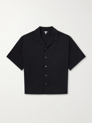 Logo-Embroidered Short-Sleeve Wool-Blend Shirt