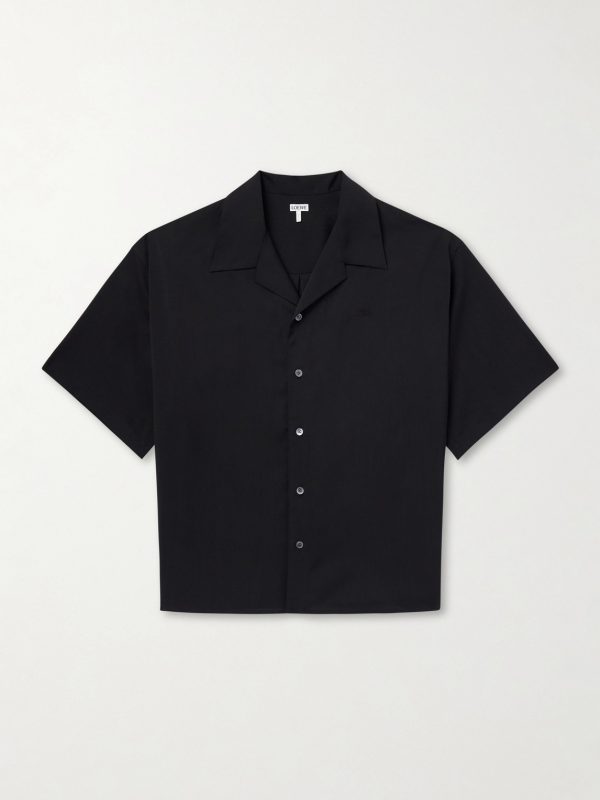 Logo-Embroidered Short-Sleeve Wool-Blend Shirt