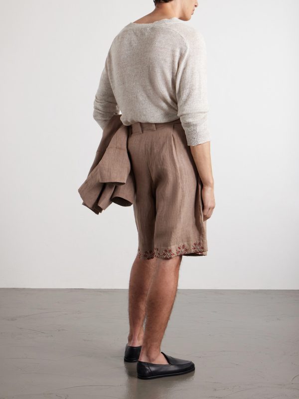 Straight-Leg Embellished Pleated Shorts - BK Straight-Leg Embellished Pleated Shorts - BK