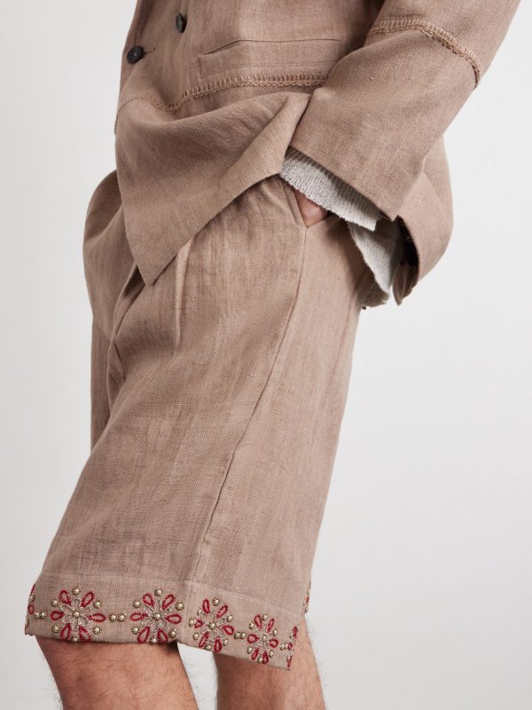 Straight-Leg Embellished Pleated Shorts - E1 Straight-Leg Embellished Pleated Shorts - E1