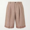 Straight-Leg Embellished Pleated Shorts Straight-Leg Embellished Pleated Shorts