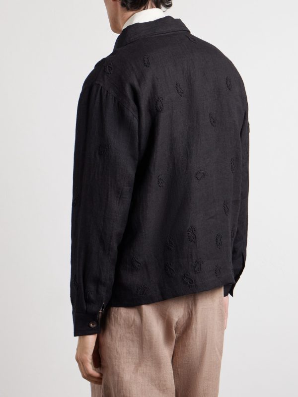 Embellished Linen Blouson Jacket - BK Embellished Linen Blouson Jacket - BK