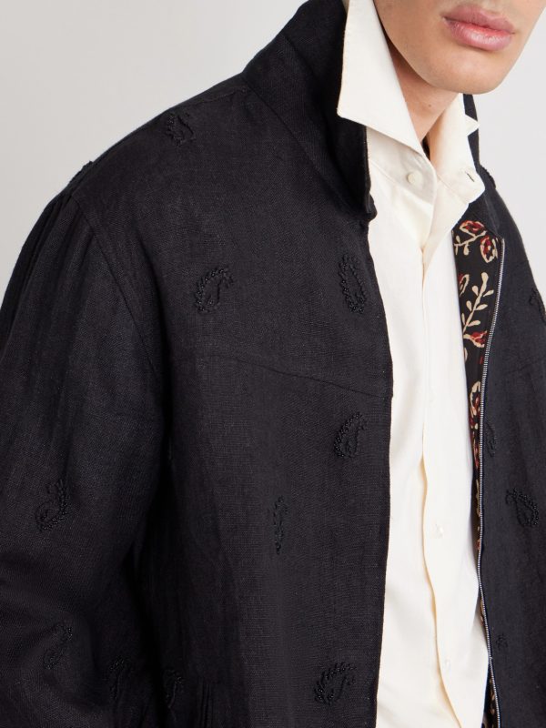 Embellished Linen Blouson Jacket - CU Embellished Linen Blouson Jacket - CU