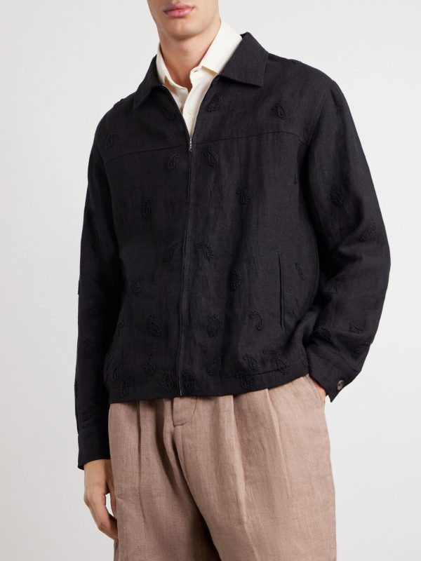 Embellished Linen Blouson Jacket - FR Embellished Linen Blouson Jacket - FR