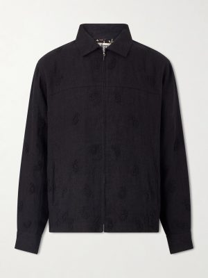 Embellished Linen Blouson Jacket