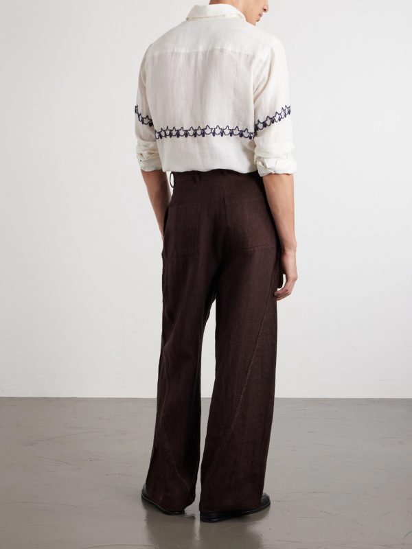 Rabari Embroidered Straight-Leg Linen Suit Trousers - BK Rabari Embroidered Straight-Leg Linen Suit Trousers - BK