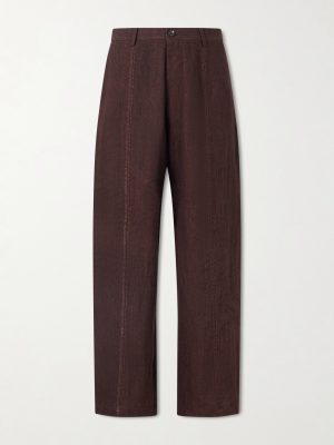 Rabari Embroidered Straight-Leg Linen Suit Trousers
