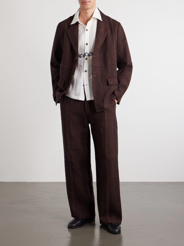 Rabari Embroidered Straight-Leg Linen Suit Trousers - OU Rabari Embroidered Straight-Leg Linen Suit Trousers - OU