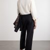 Straight-Leg Zardozi Embroidered Pleated Linen Trousers - BK