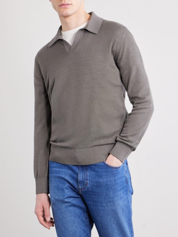 Silk and Cashmere-Blend Polo Shirt - FR Silk and Cashmere-Blend Polo Shirt - FR