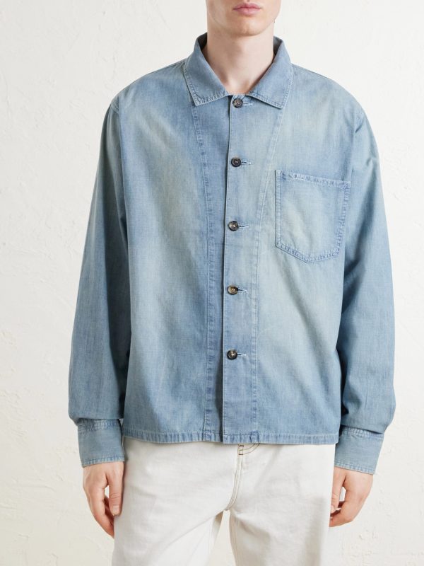 Slant Logo-Appliquéd Panelled Denim Shirt - FR Slant Logo-Appliquéd Panelled Denim Shirt - FR