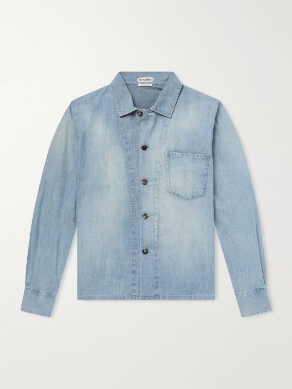 Slant Logo-Appliquéd Panelled Denim Shirt Slant Logo-Appliquéd Panelled Denim Shirt