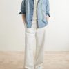 Slant Logo-Appliquéd Panelled Denim Shirt - OU Slant Logo-Appliquéd Panelled Denim Shirt - OU