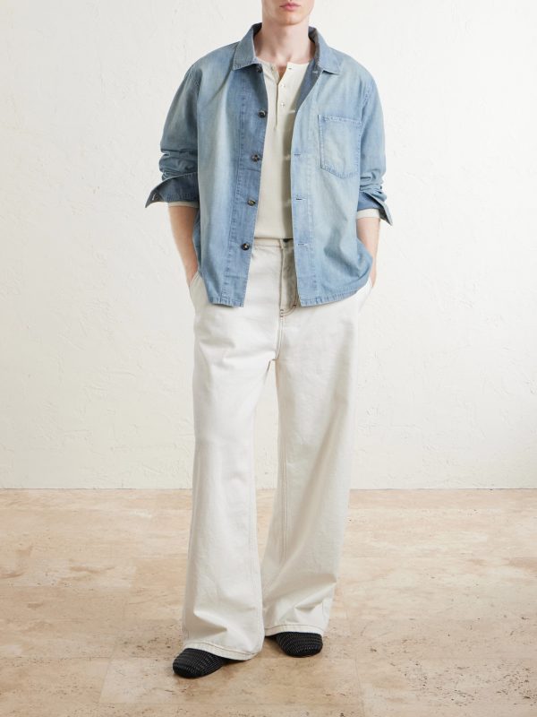 Slant Logo-Appliquéd Panelled Denim Shirt - OU Slant Logo-Appliquéd Panelled Denim Shirt - OU
