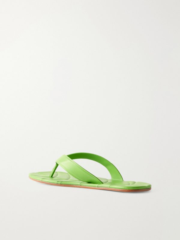 Leaf Logo-Debossed Leather Sandals - BK
