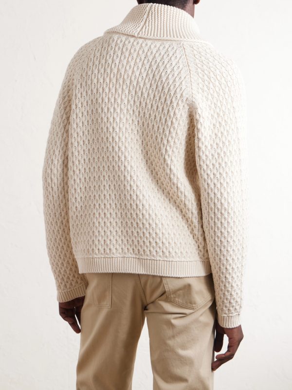 Honeycomb Cable-Knit Cotton-Blend Zip-Up Cardigan - BK