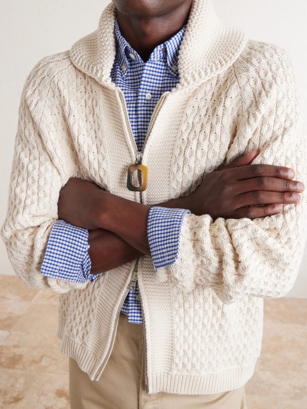 Honeycomb Cable-Knit Cotton-Blend Zip-Up Cardigan - CU