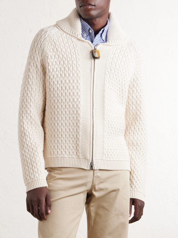 Honeycomb Cable-Knit Cotton-Blend Zip-Up Cardigan - FR