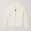 Honeycomb Cable-Knit Cotton-Blend Zip-Up Cardigan