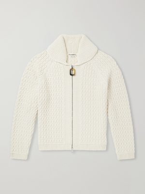 Honeycomb Cable-Knit Cotton-Blend Zip-Up Cardigan