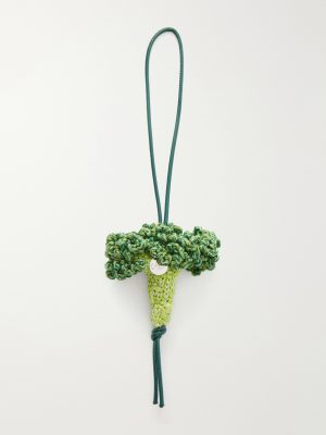 Broccoli Crocheted Cotton and Leather Bag Charm Broccoli Crocheted Cotton and Leather Bag Charm