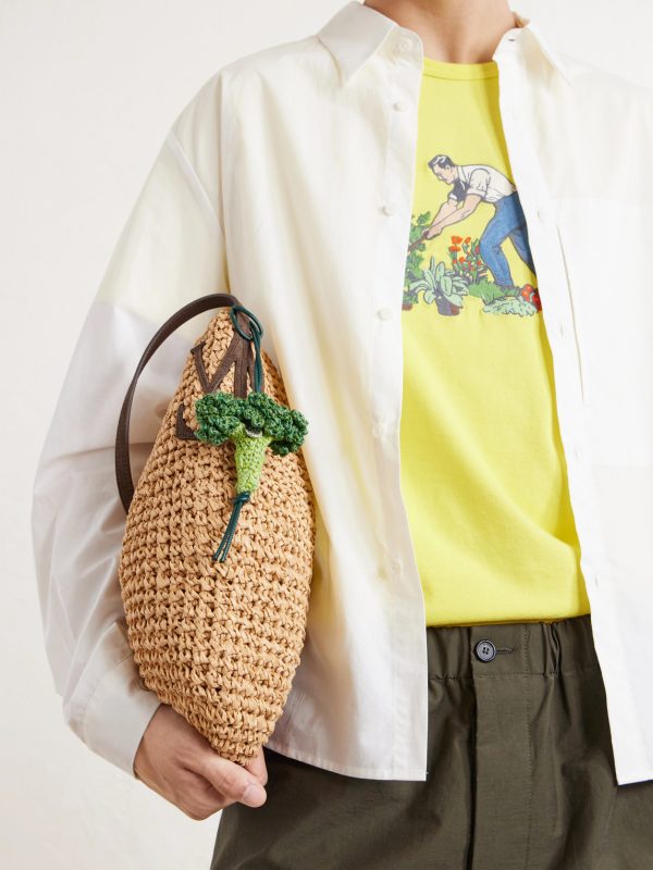 Broccoli Crocheted Cotton and Leather Bag Charm - OU Broccoli Crocheted Cotton and Leather Bag Charm - OU