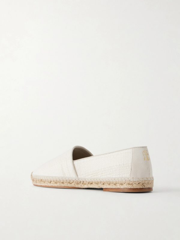Leather-Trimmed Woven Raffia Espadrilles - BK Leather-Trimmed Woven Raffia Espadrilles - BK
