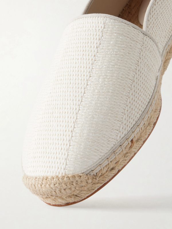Leather-Trimmed Woven Raffia Espadrilles - CU Leather-Trimmed Woven Raffia Espadrilles - CU