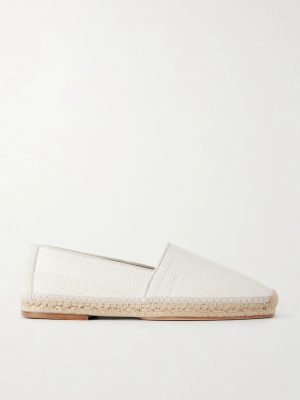 Leather-Trimmed Woven Raffia Espadrilles Leather-Trimmed Woven Raffia Espadrilles