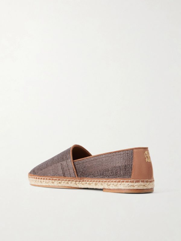 Leather-Trimmed Woven Raffia Espadrilles - BK