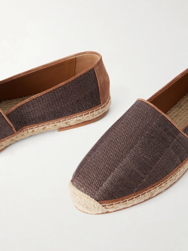 Leather-Trimmed Woven Raffia Espadrilles - CU