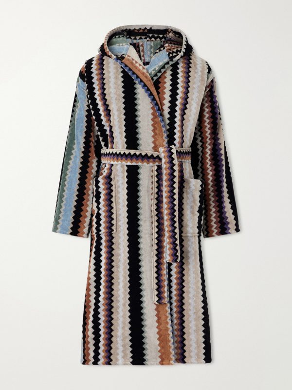 Curt Striped Cotton-Terry Hooded Robe - OU Curt Striped Cotton-Terry Hooded Robe - OU