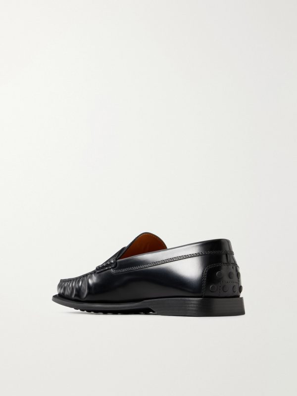 Logo-Debossed Gathered Leather Loafers - BK Logo-Debossed Gathered Leather Loafers - BK