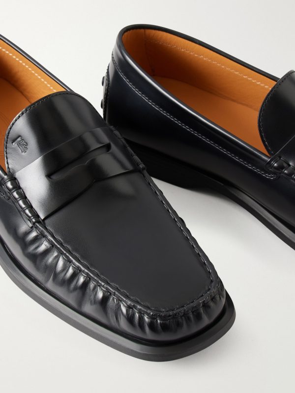 Logo-Debossed Gathered Leather Loafers - CU Logo-Debossed Gathered Leather Loafers - CU