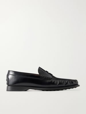 Logo-Debossed Gathered Leather Loafers