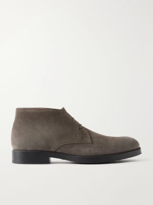 Logo Debossed Suede Lace-Up Boots