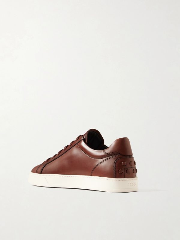 Cassetta Rubber-Trimmed Glossed-Leather Sneakers - BK
