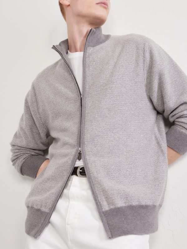 Birdseye Textured Organic Cashmere Zip-Up Cardigan - CU