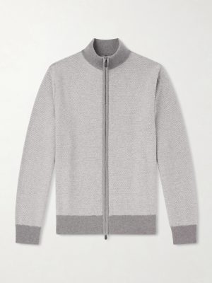 Birdseye Textured Organic Cashmere Zip-Up Cardigan Birdseye Textured Organic Cashmere Zip-Up Cardigan