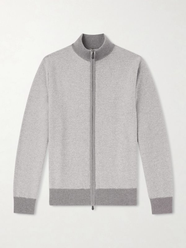Birdseye Textured Organic Cashmere Zip-Up Cardigan